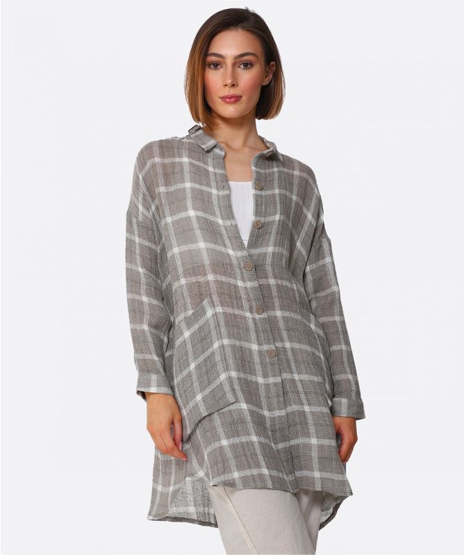 Nijii Check Long Linen Jacket