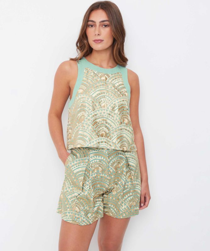 Greek Archaic Kori Embroidered Tank Top