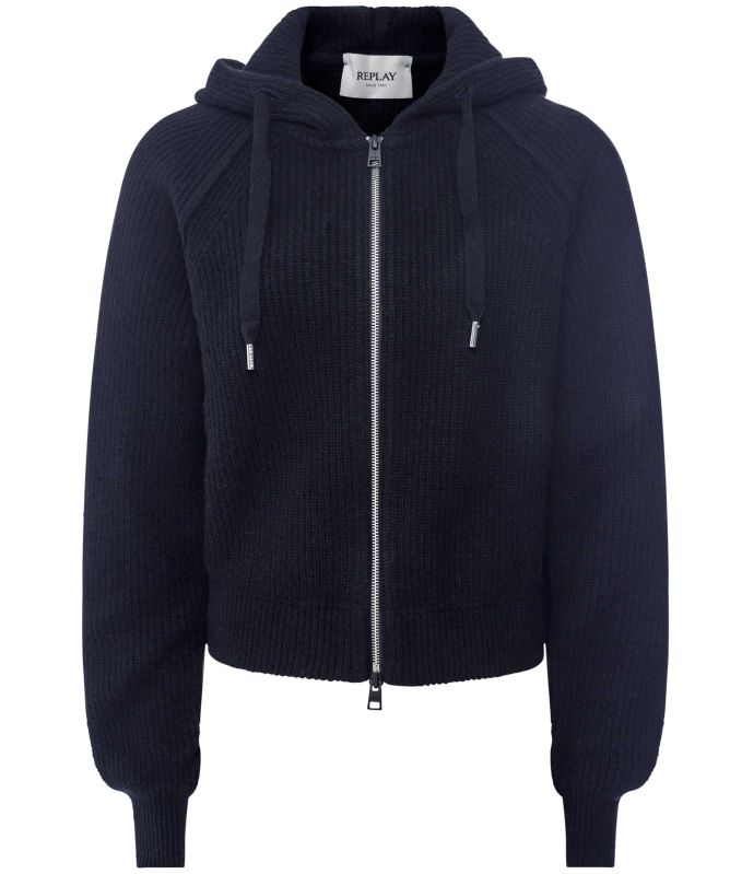 Replay Cropped Hooded Sweater With Zip