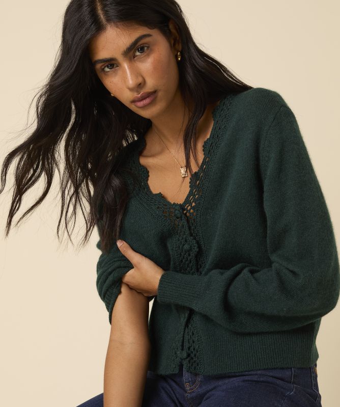Nobody's Child Wool Blend Crochet Trim Elodie Cardigan