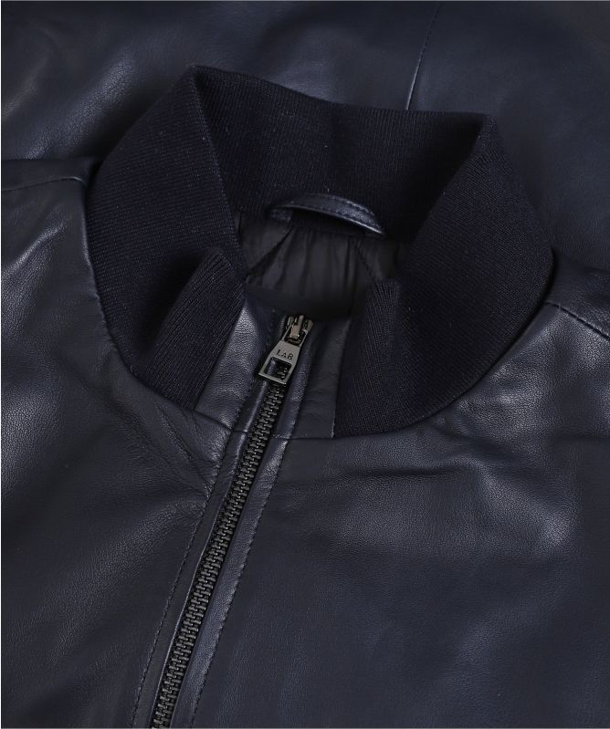 Pal Zileri Navy Leather Bomber Jacket | Jules B