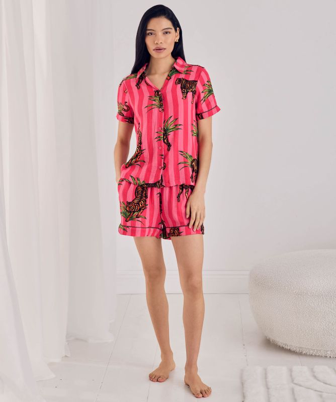 Chelsea Peers Leaf Tiger Stripe Print Short Pyjamas