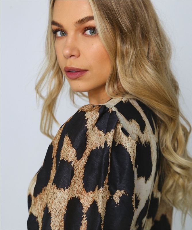 Ganni Silk Linen Leopard Print Wrap Dress | Jules B