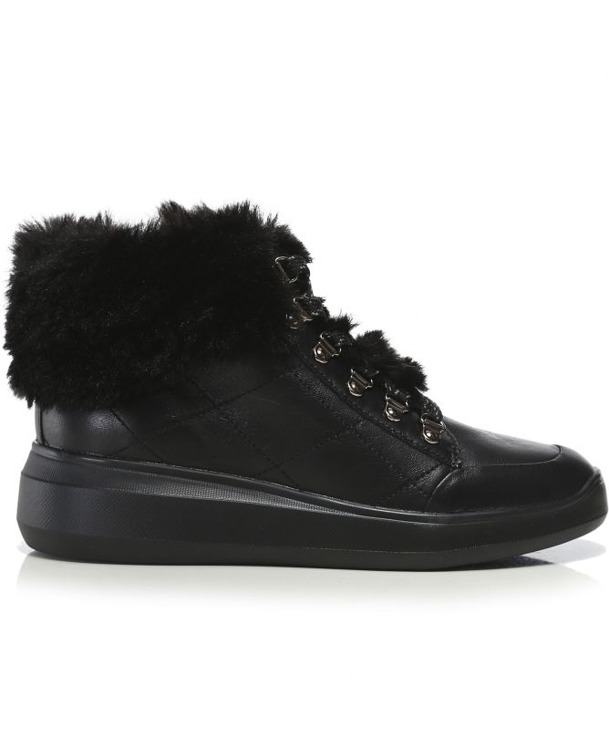 Geox Rubidia Leather Faux Fur Trim Trainers