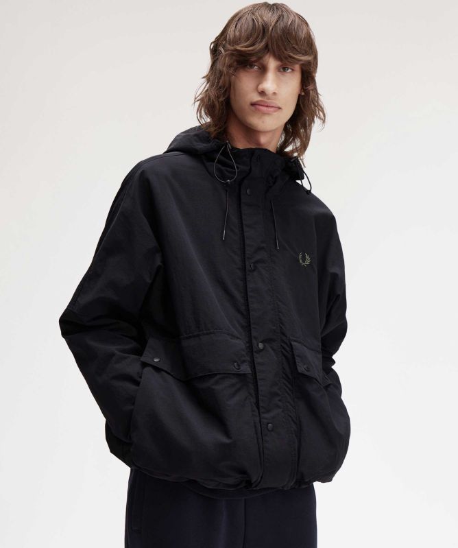 Fred Perry Black Cropped Ripstop Parka