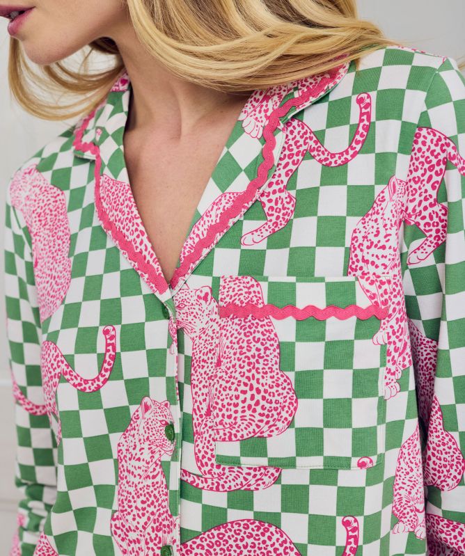 Chelsea Peers Checkerboard Leopards Print Long Pyjamas