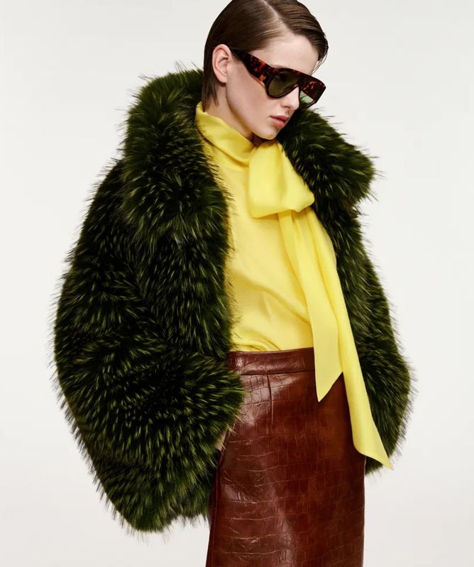 Essentiel Antwerp Kastanje Oversized Faux Fur Jacket