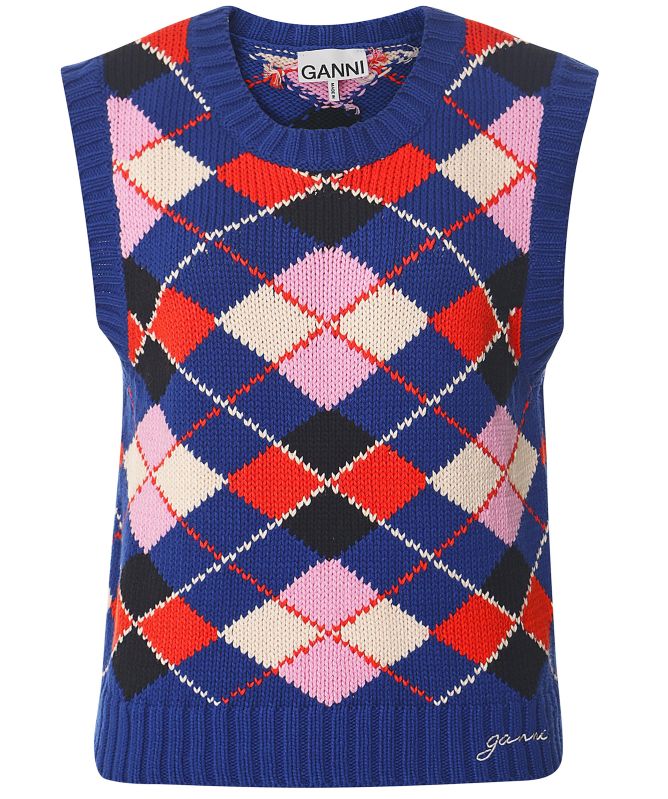 GANNI Organic Cotton Argyle Vest