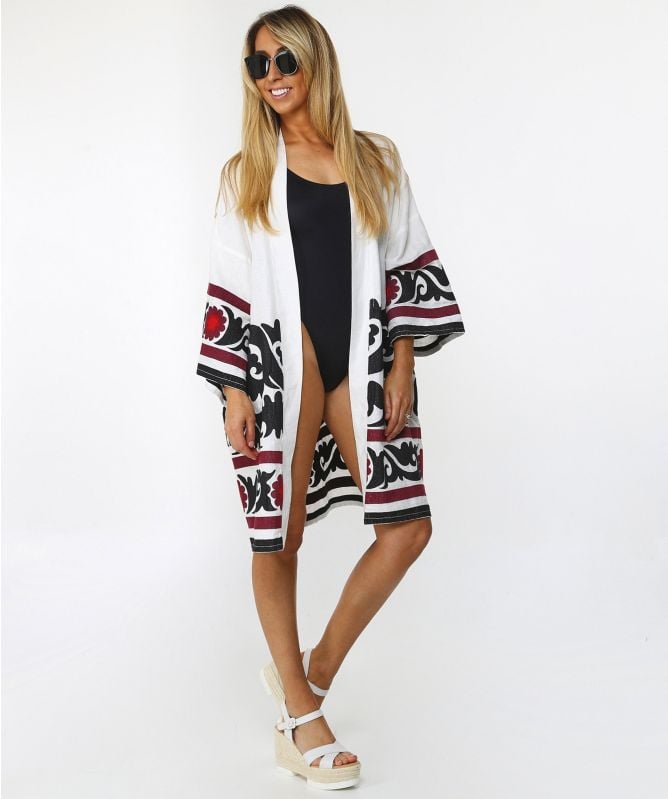 Kori White Embroidered Linen Kimono Jules B
