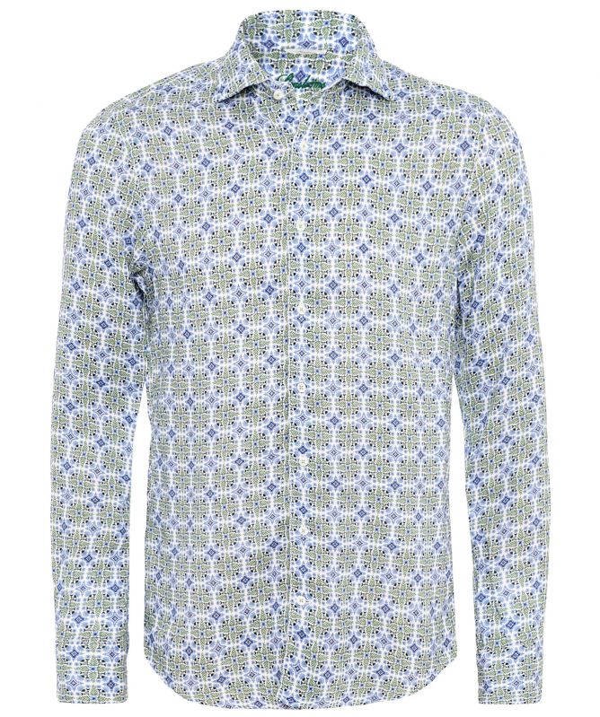 Stenstroms Slimline Linen Geometric Print Shirt