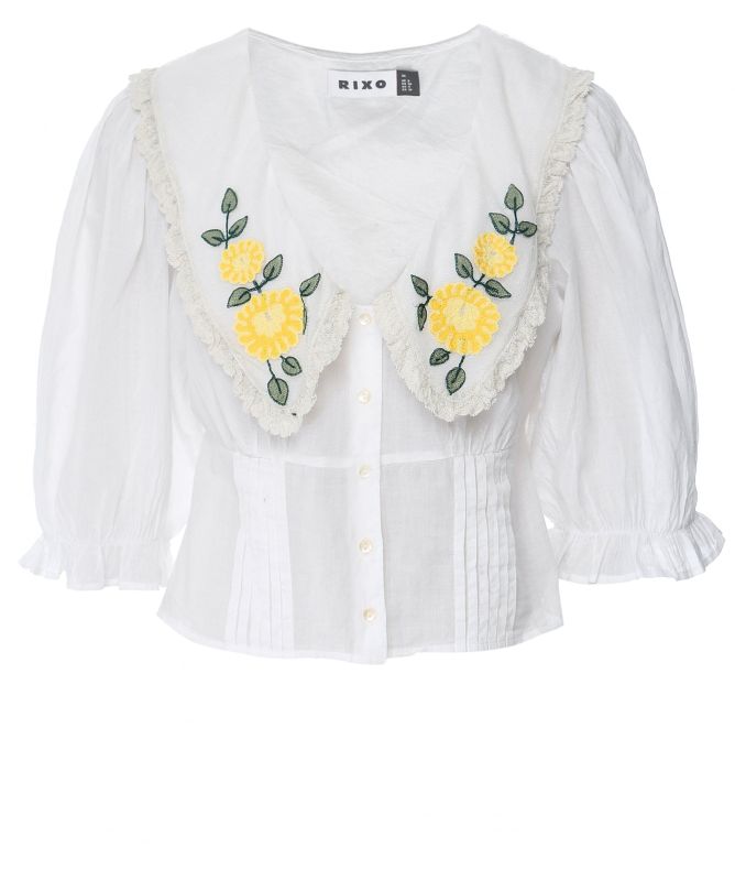 RIXO Tuscany Embroidered Blouse