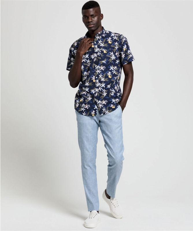 Regular Fit Short Sleeve Lemon Flower Shirt