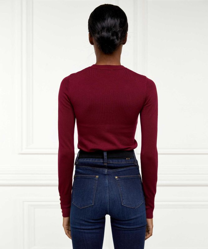 Holland Cooper Buttoned Knit Crew Neck Jumper