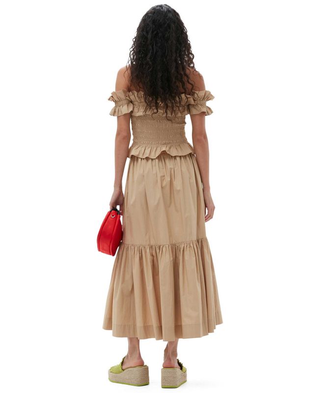 GANNI Cotton Poplin Maxi Flounce Skirt