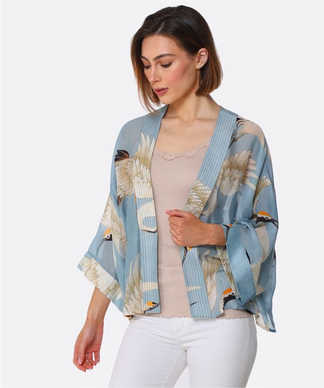 One Hundred Stars Stork Sky Short Kimono
