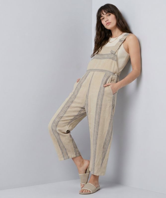 Lurdes Bergada Striped Linen-Blend Dungarees