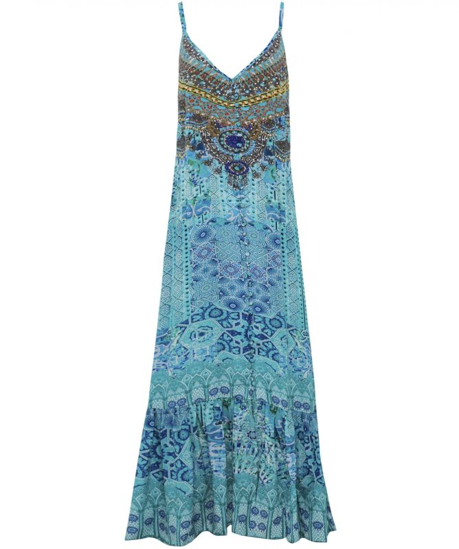 Inoa Atlantis Silk Frill Hem Maxi Dress