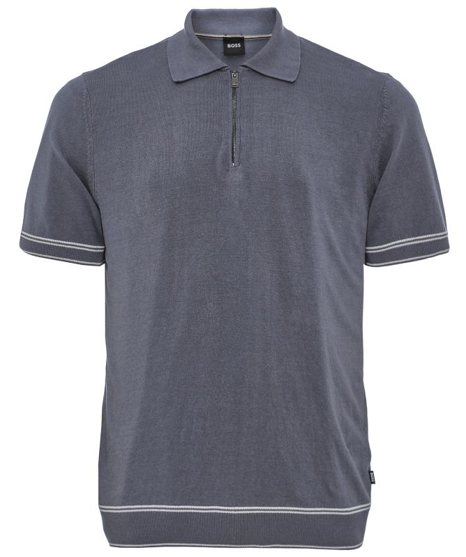 BOSS Zip Neck Linen Blend Polo