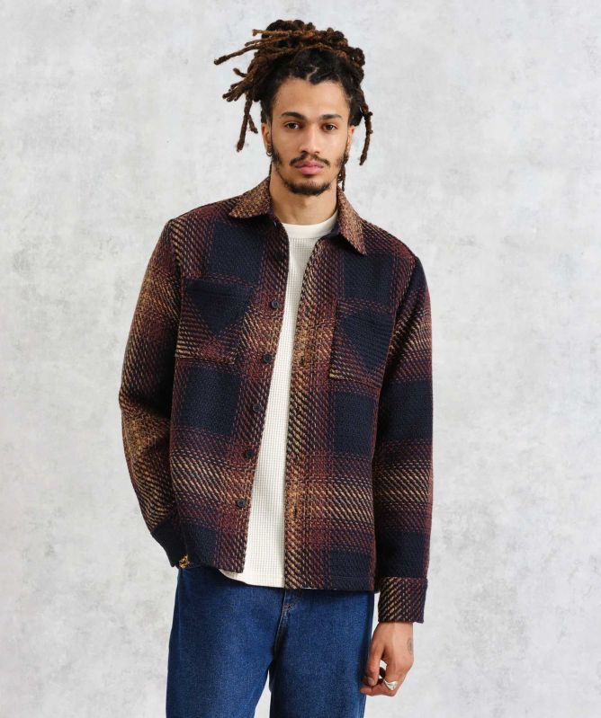 Wax London Windowpane Check Whiting Overshirt