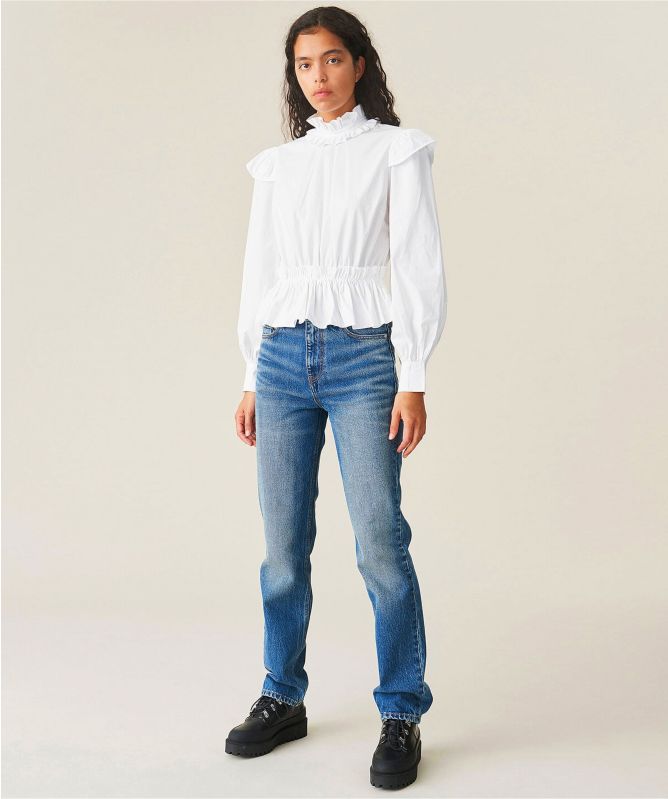 GANNI Cotton Poplin Cropped Blouse