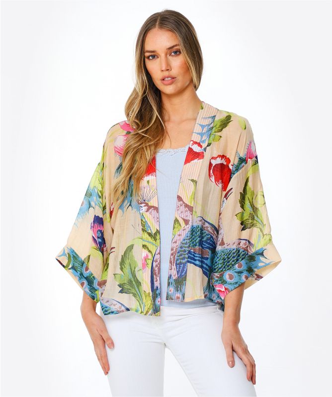 One Hundred Stars Peacock and Poppies Kimono