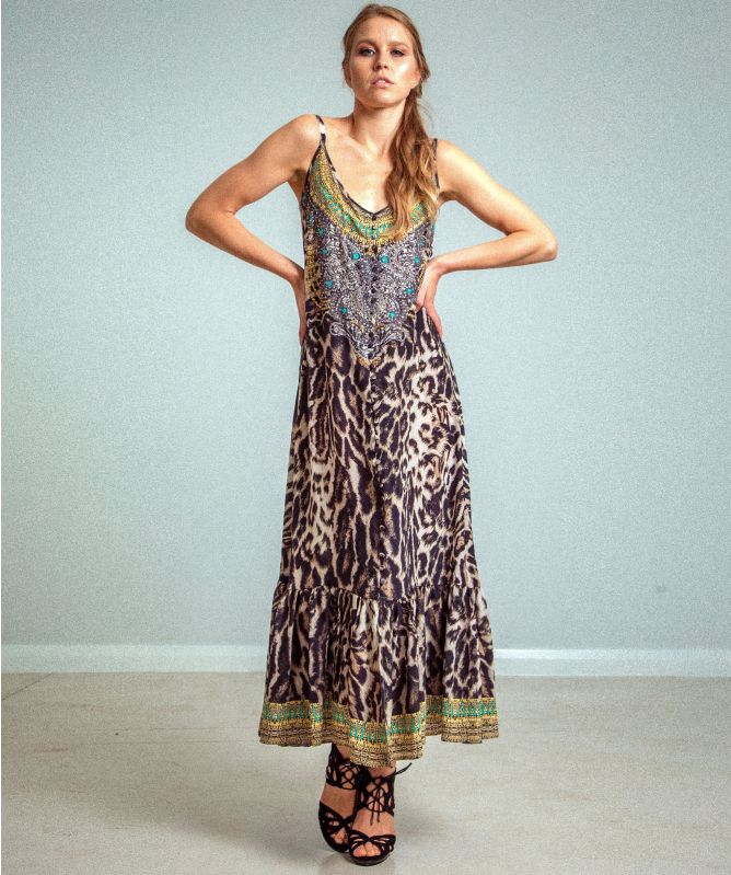 Inoa Siberia Silk Frill Hem Maxi Dress