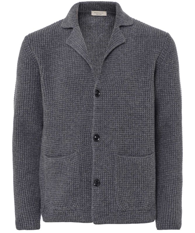 Wool and Co Waffle Knit Button Cardigan