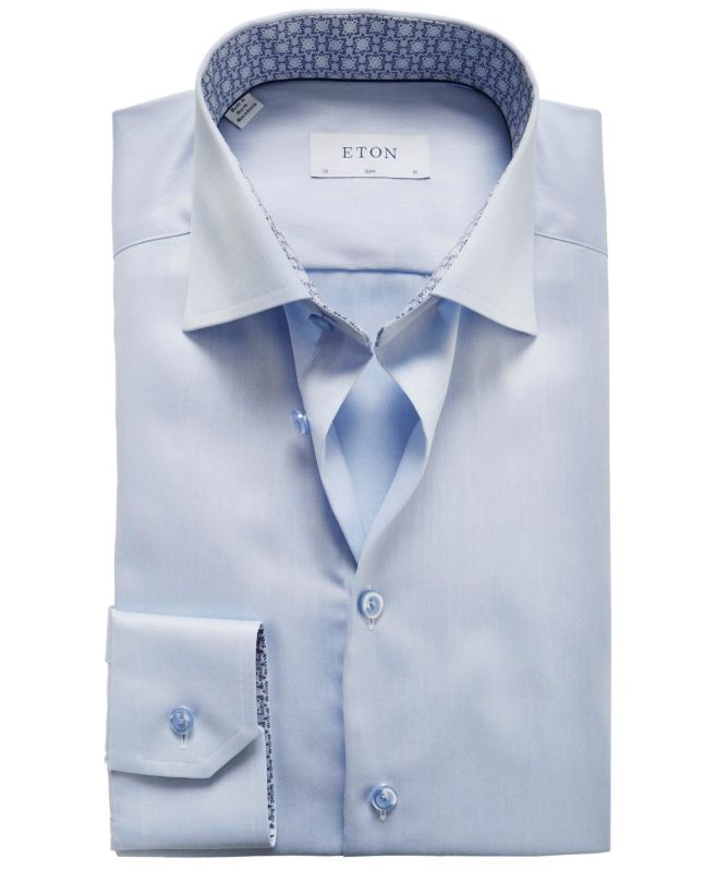 slim fit dress slacks ETON Fine Striped Signature Twill Shirt Blue