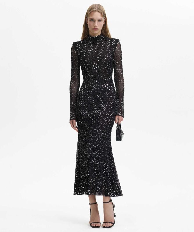 ワンピース SELF PORTRAIT 'Black Rhinestone Mesh Midi' dress Black Rhinestone Lace Bandeau Mini Dress – self-portrait