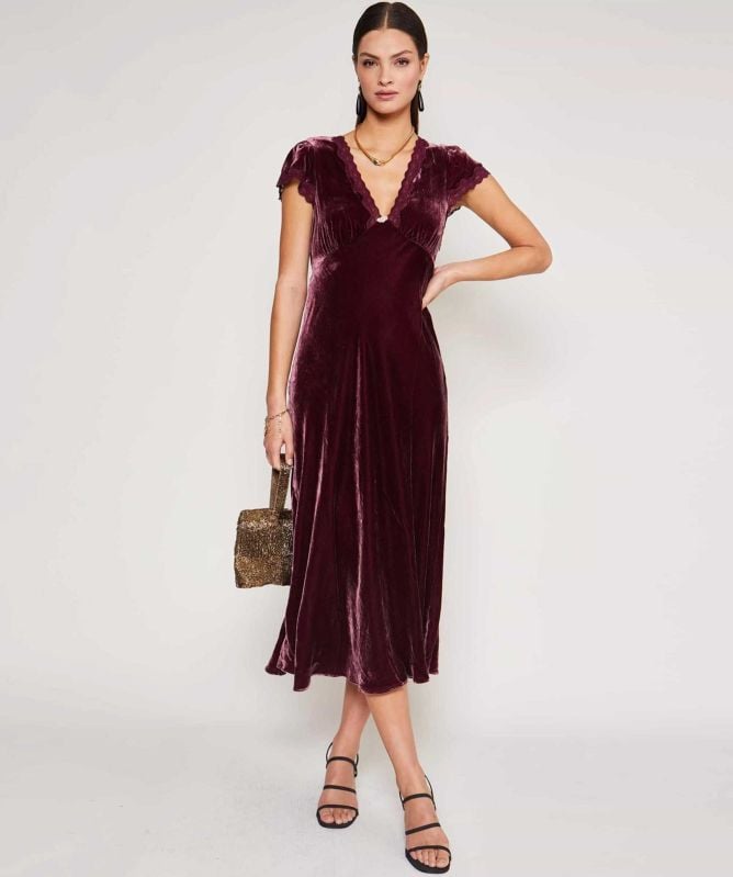 Rixo Red Velvet Clarice Midi Dress