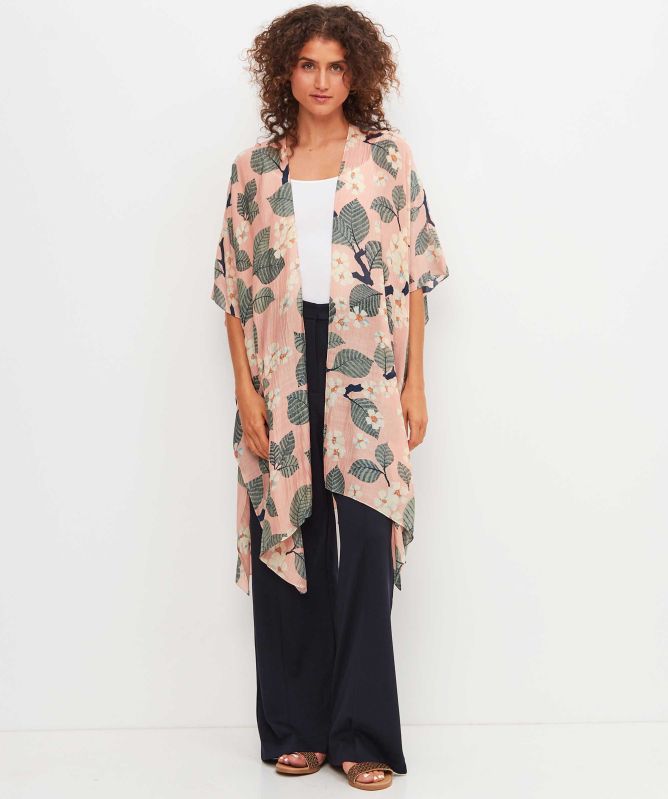 One Hundred Stars Tree Blossom Pink Throwover Kimono