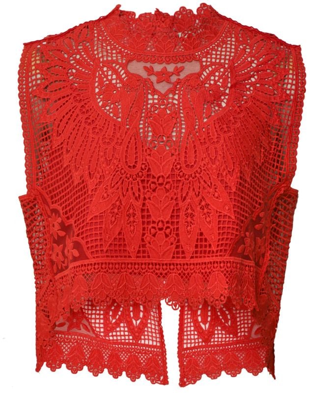 Farm Rio Red Toucan Guipure Sleeveless Top