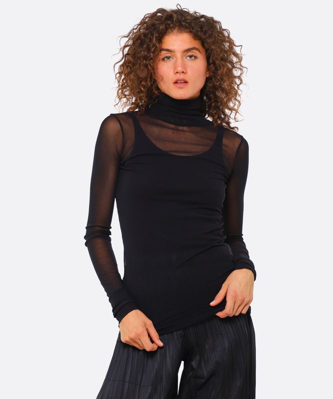 Sandara top long sleeve sheer top in black showpo usa