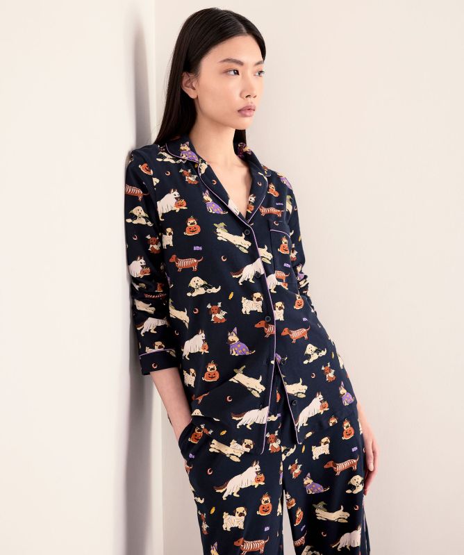 Chelsea Peers Halloween Dogs Print Long Pyjamas