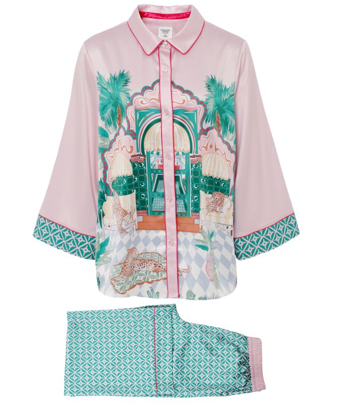 Chelsea Peers Satin The Clubhouse Print Long Pyjamas