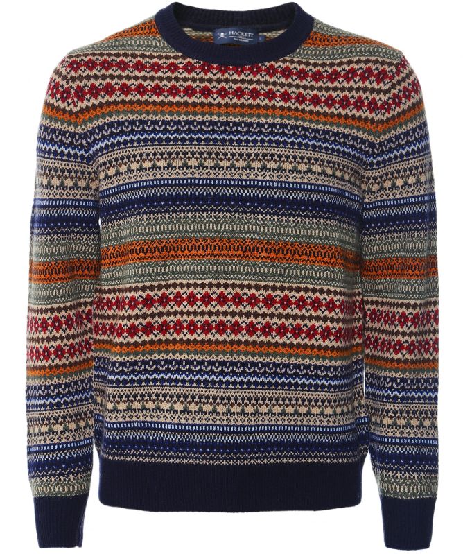 Hackett Merino Wool Crew Neck Fair Isle Jumper