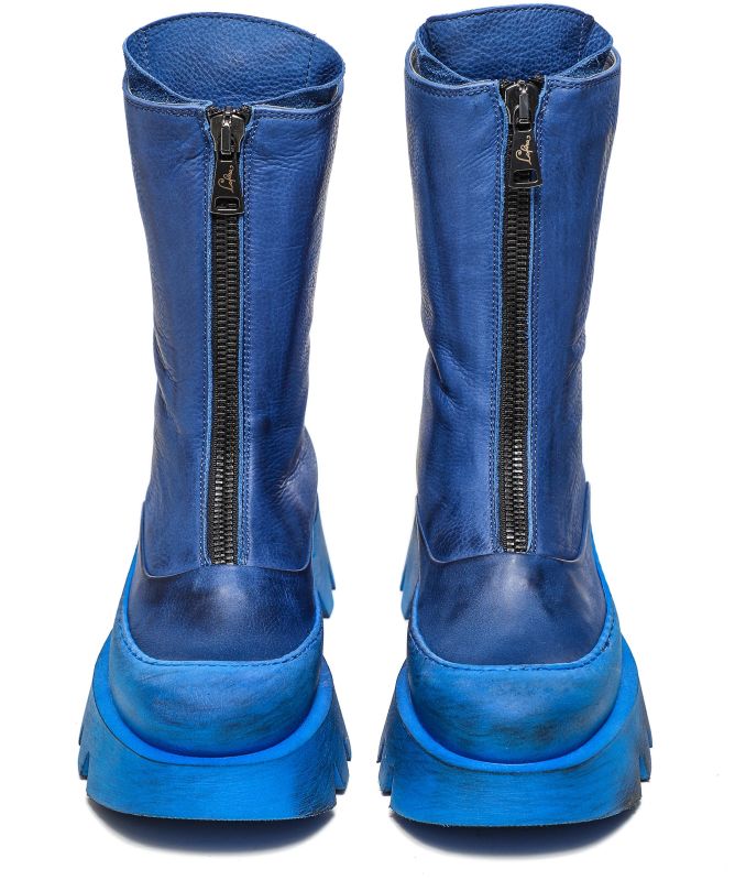 Lofina Blue Chunky Leather Mid Zip Boots Jules B