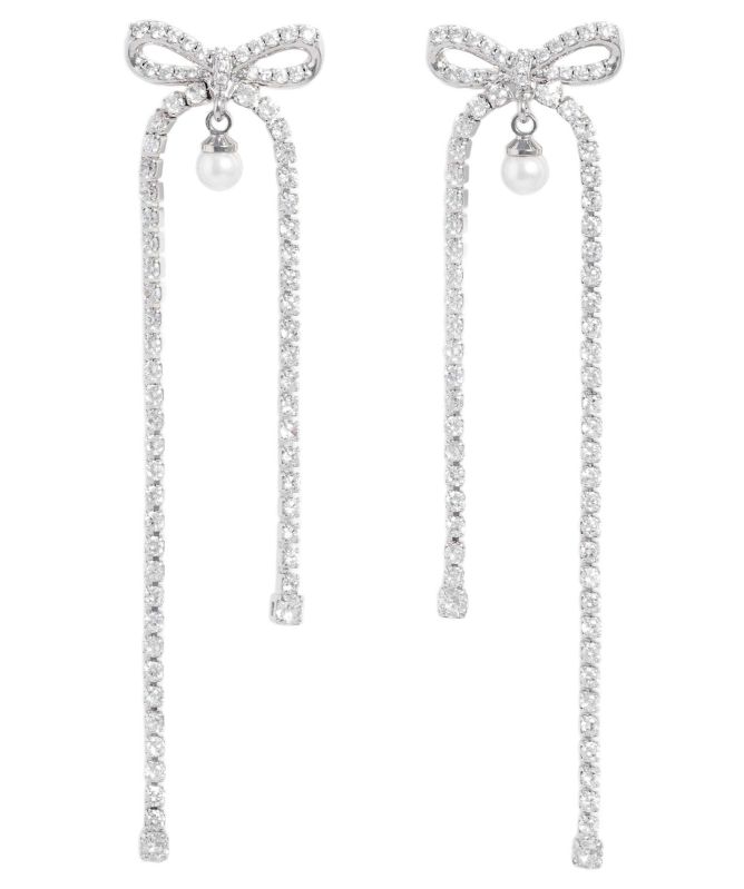 Self-Portrait Crystal Bow Pearl Dangle Earrings