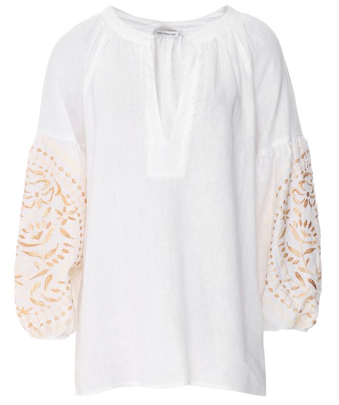 Greek Archaic Kori Paisley Linen Blouse