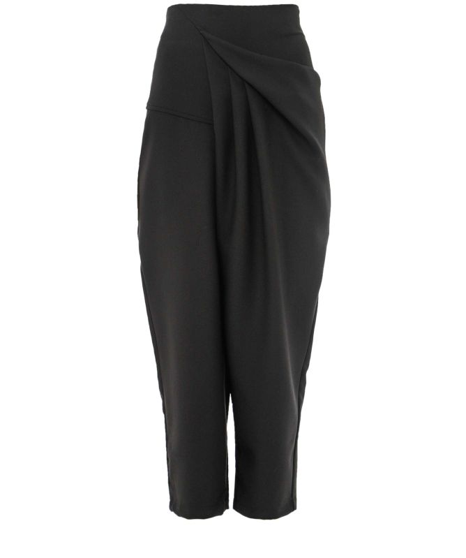 Bize Black Asymmetric Drape Trousers