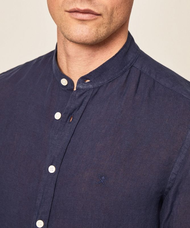 Hackett Linen Mandarin Collar Shirt