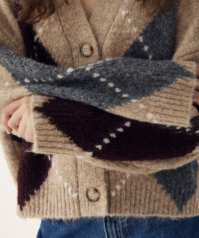 Noella N-Laiana Knit Argyle Cardigan