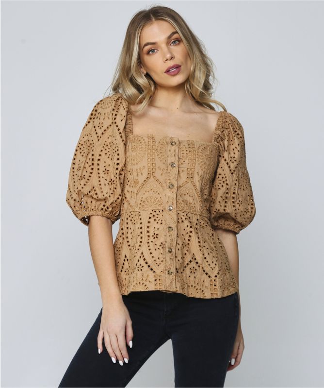 GANNI Broderie Anglaise Square Neck Top