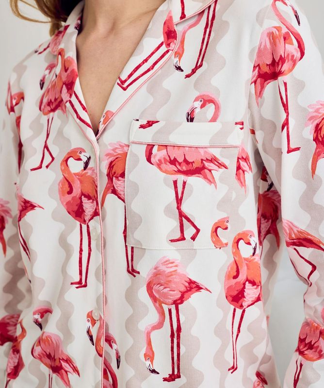 Chelsea Peers Flamingo Stripe Print Long Pyjamas