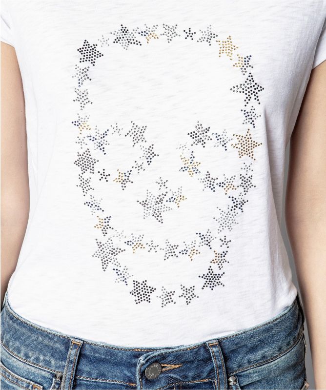 Tシャツ・カットソー Zadig & Voltaire Strass Beaded Cotton Top ZADIG&VOLTAIRE Skull strass T-Shirt BLACK | Base Blu