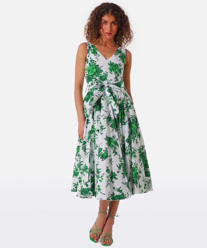 Lavi Green Ginger Sleeveless Floral Midi Dress Jules B