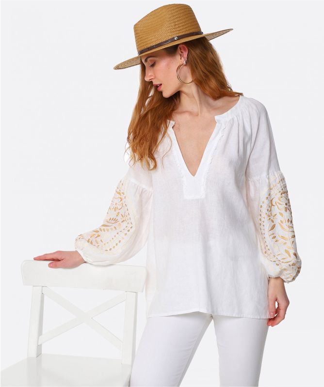 Greek Archaic Kori Paisley Linen Blouse