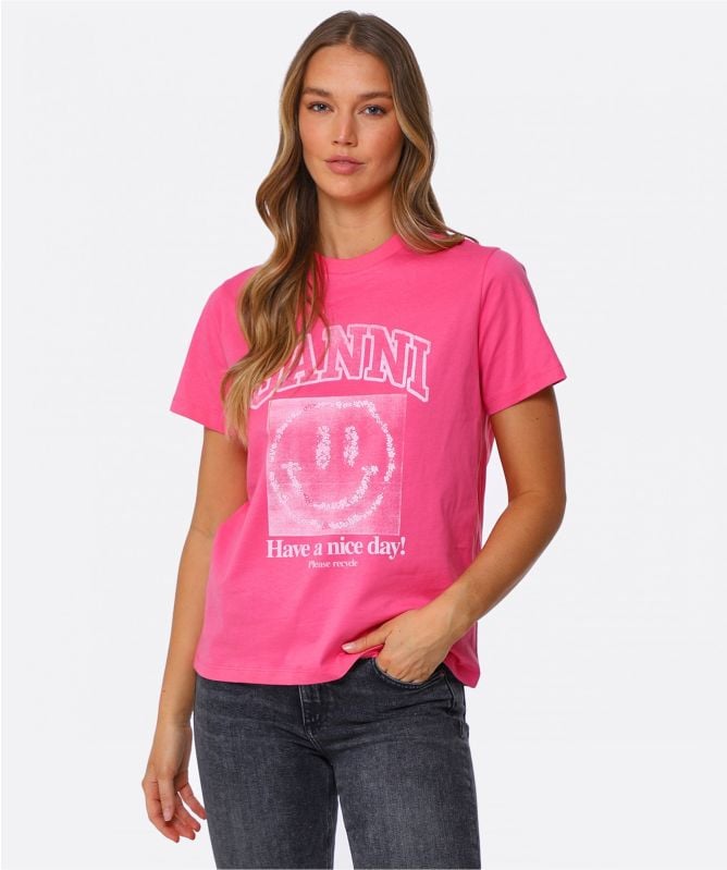 GANNI Pink Organic Cotton Smiley Tee | Jules B