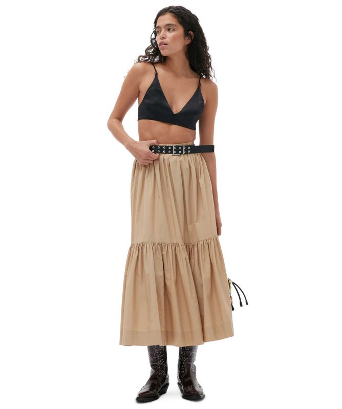 GANNI Cotton Poplin Maxi Flounce Skirt