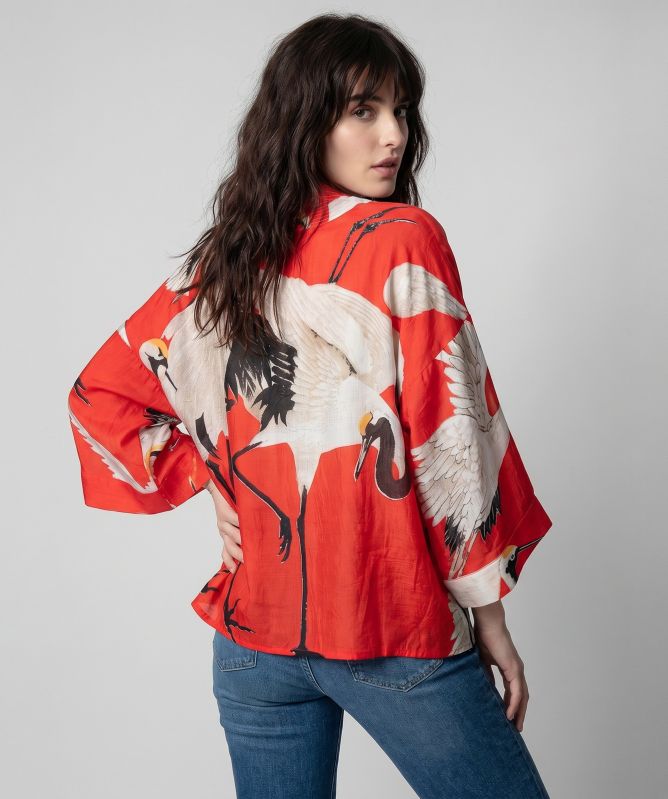 One Hundred Stars Stork Print Kimono